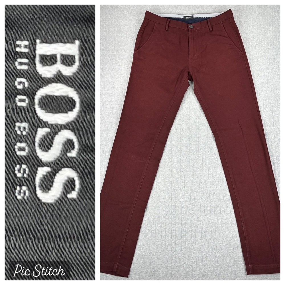 Hugo Boss Rice3-W Pants Mens 28 x31 Burgundy Slim Fit Chino Textured Dark Red